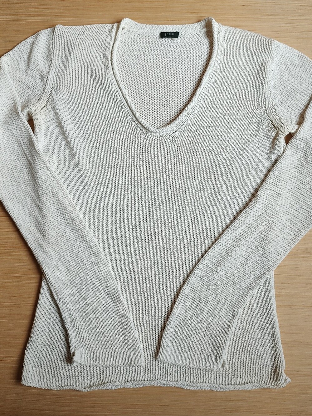 J Crew Roll V Neck Pullover Sweater Open Knit Cotton Long Sleeve M White Women's